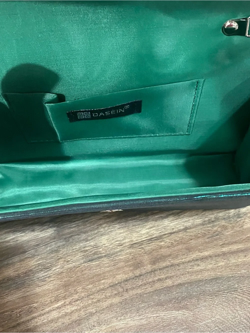 Dasein Emerald Green Rhinestone Envelope Clutch with Silver Chain